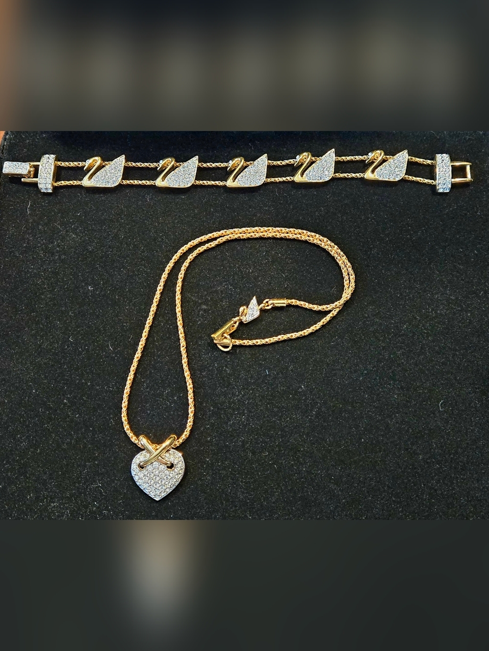 Swarovski Vintage Gold and Silver Tone Pendant And Bracelet Set